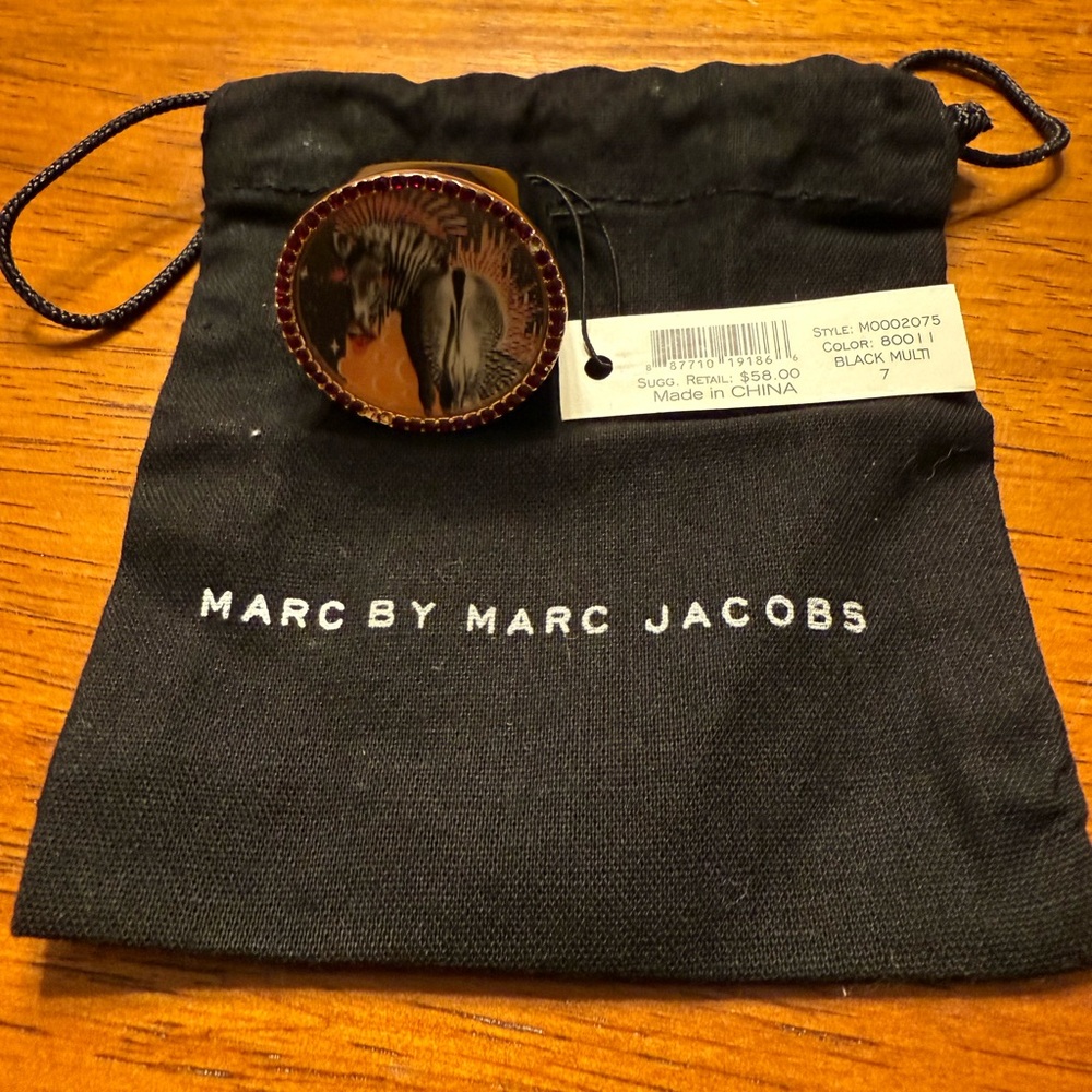 Marc by Marc Jacobs Black and Multi-Color  Zebra Ring Size 7